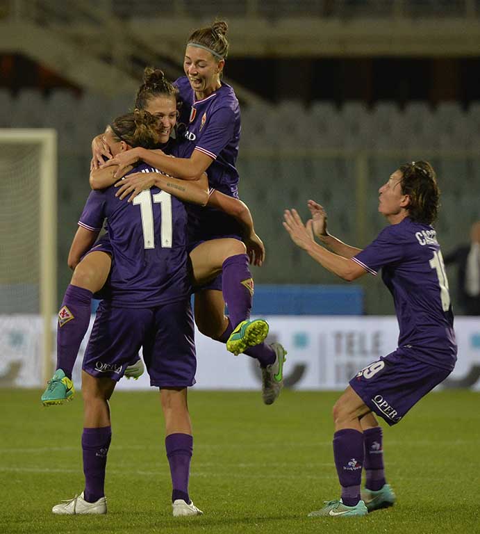 FIORENTINA WOMEN'S-FORTUNA HJORRING 04-10-2017 CHAMPIONS LEAGUE. ESULTANZA DOPO IL GOL DI VALERY VIGILUCCI. GALASSI SILVANO