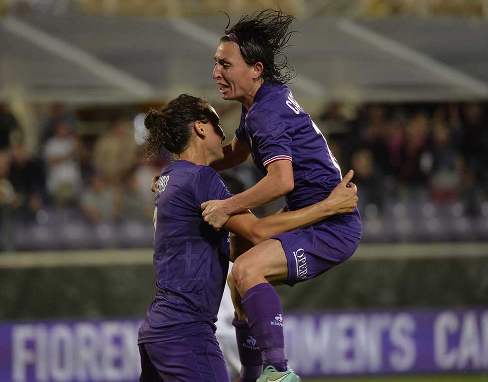 FIORENTINA WOMEN'S-FORTUNA HJORRING 04-10-2017 CHAMPIONS LEAGUE. ESULTANZA DOPO IL GOL DI ILARIA MAURO. GALASSI SILVANO
