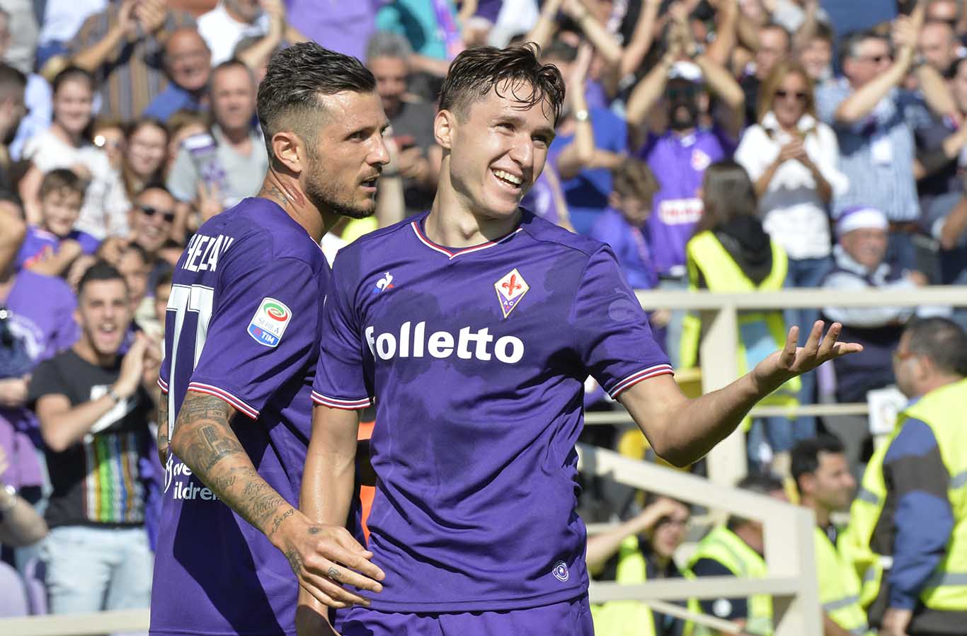 FIORENTINA-UDINESE 15-10-2017 ESULTANZA DI THEREAU. GALASSI SILVANO