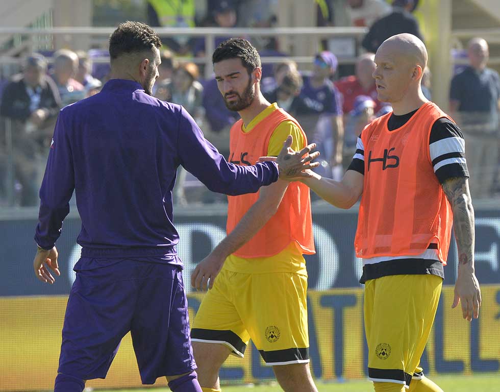 FIORENTINA-UDINESE 15-10-2017 THEREAU SALUTA I SUOI EX COMPAGNI. GALASSI SILVANO