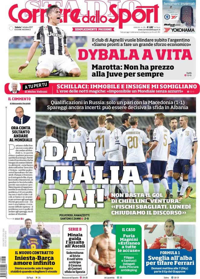 Quotidiani: la prima pagina di Qs, Stadio, Gazzetta, Corriere dello Sport, Tuttosport