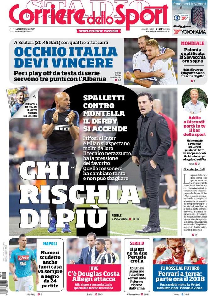 Quotidiani: la prima pagina di Qs, Stadio, Gazzetta, Corriere dello Sport, Tuttosport