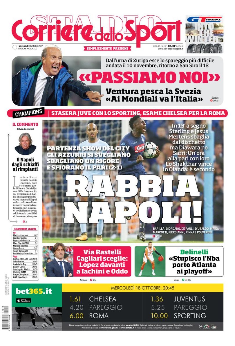 Quotidiani: la prima pagina di Qs, Stadio, Gazzetta, Corriere dello Sport, Tuttosport