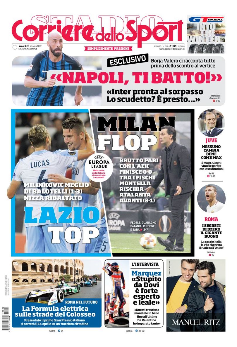 Quotidiani: la prima pagina di Qs, Stadio, Gazzetta, Corriere dello Sport, Tuttosport