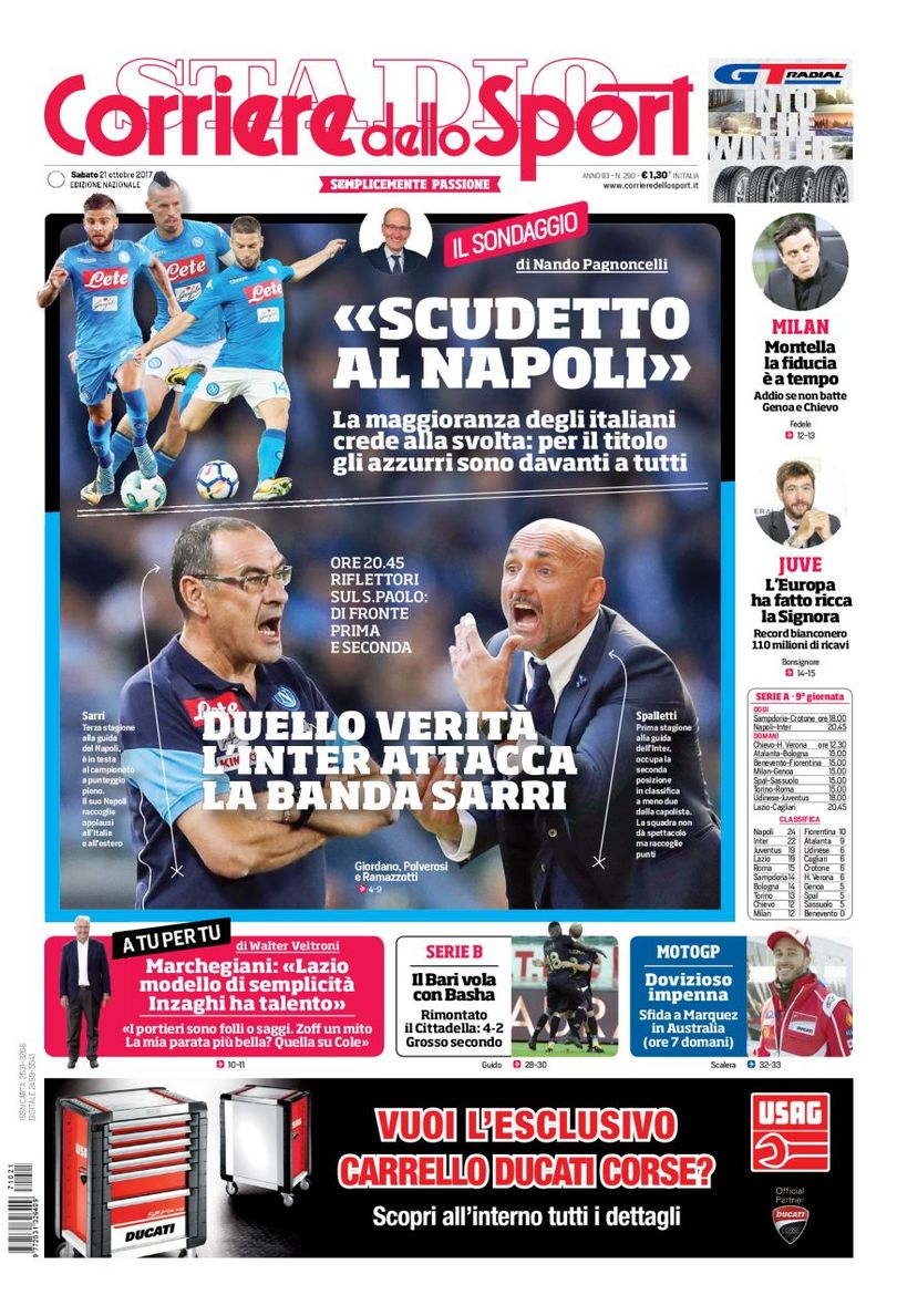 Quotidiani: la prima pagina di Qs, Stadio, Gazzetta, Corriere dello Sport, Tuttosport