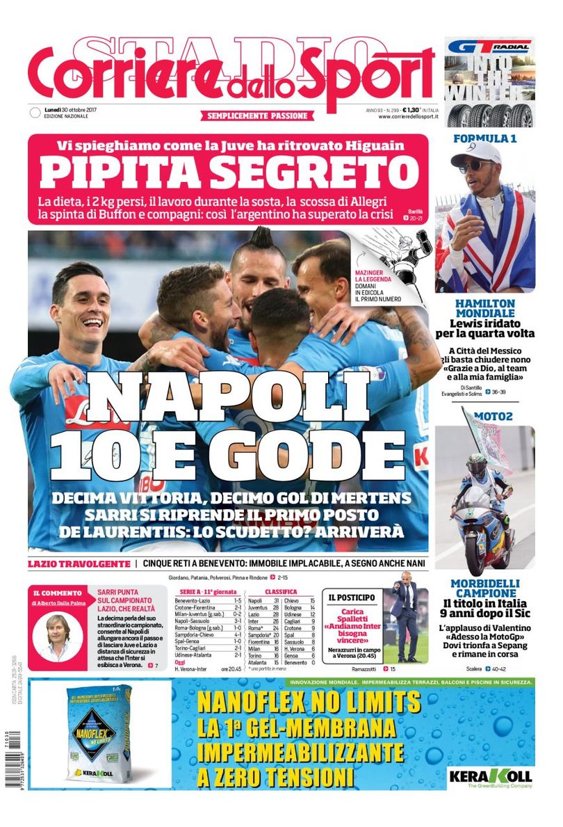 Quotidiani: la prima pagina di Qs, Stadio, Gazzetta, Corriere dello Sport, Tuttosport