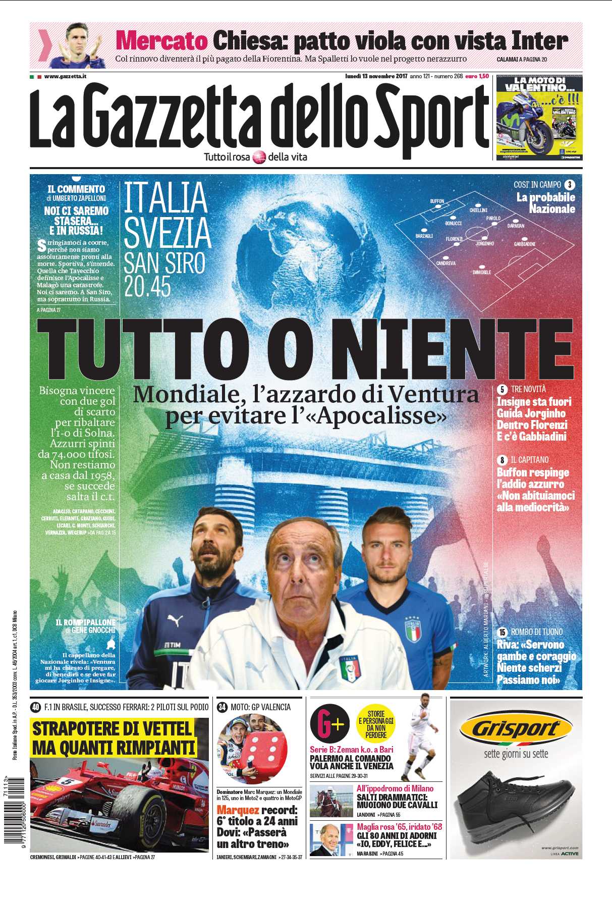 Quotidiani: la prima pagina di Qs, Stadio, Gazzetta, Corriere dello Sport, Tuttosport