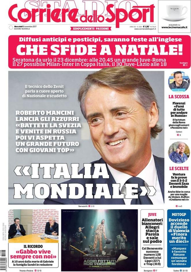 Quotidiani: la prima pagina di Qs, Stadio, Gazzetta, Corriere dello Sport, Tuttosport
