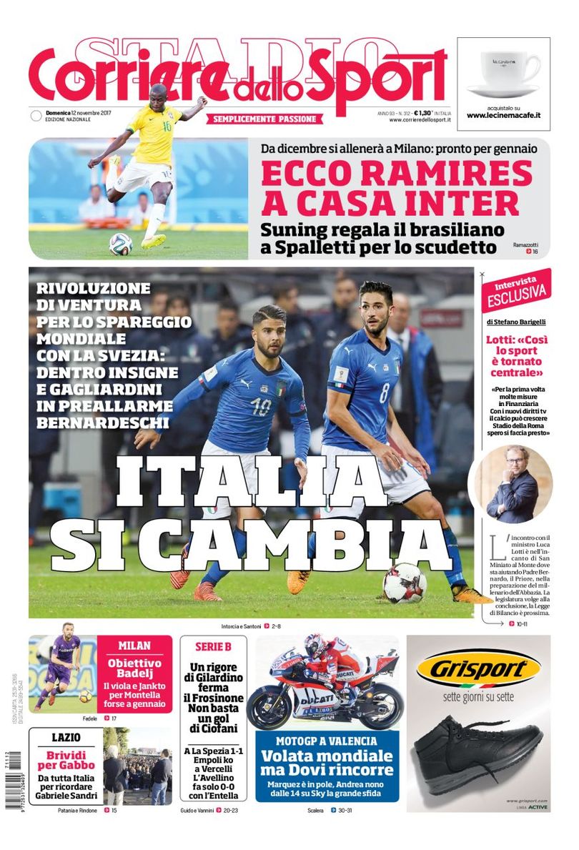Quotidiani: la prima pagina di Qs, Stadio, Gazzetta, Corriere dello Sport, Tuttosport