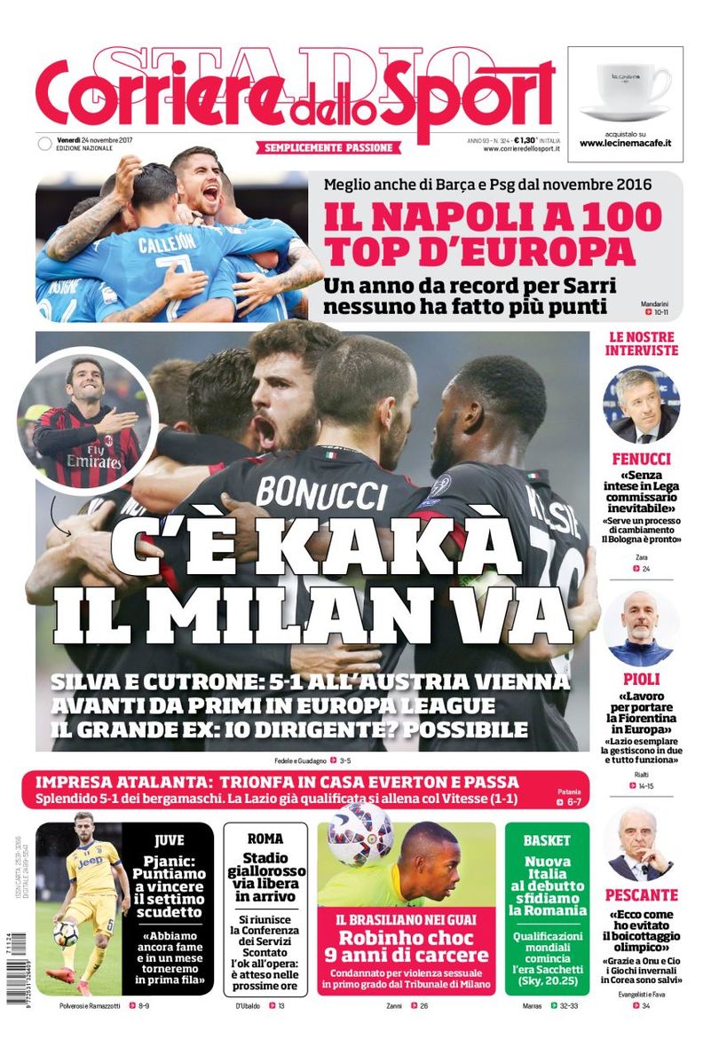 Quotidiani: la prima pagina di Qs, Stadio, Gazzetta, Corriere dello Sport, Tuttosport
