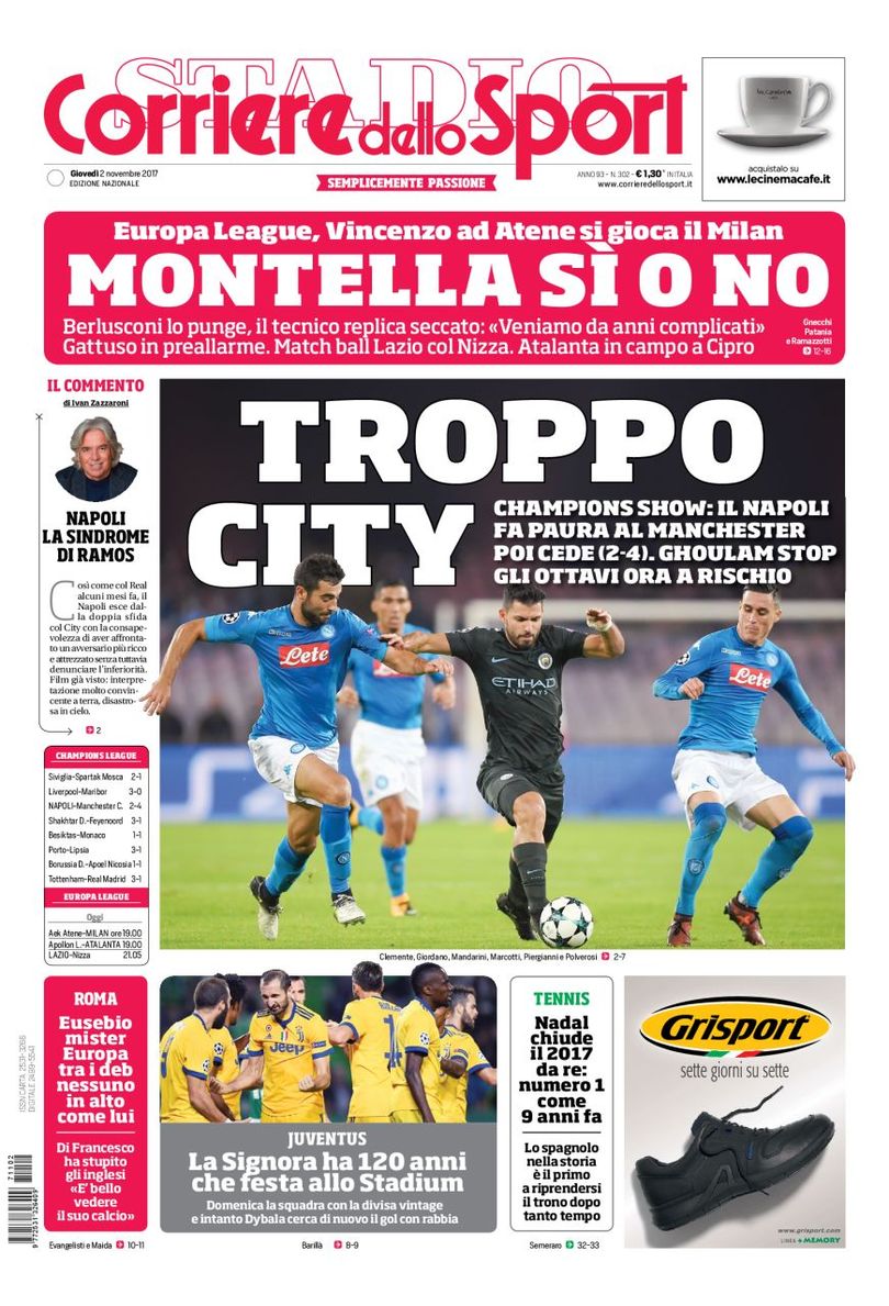 Quotidiani: la prima pagina di Qs, Stadio, Gazzetta, Corriere dello Sport, Tuttosport
