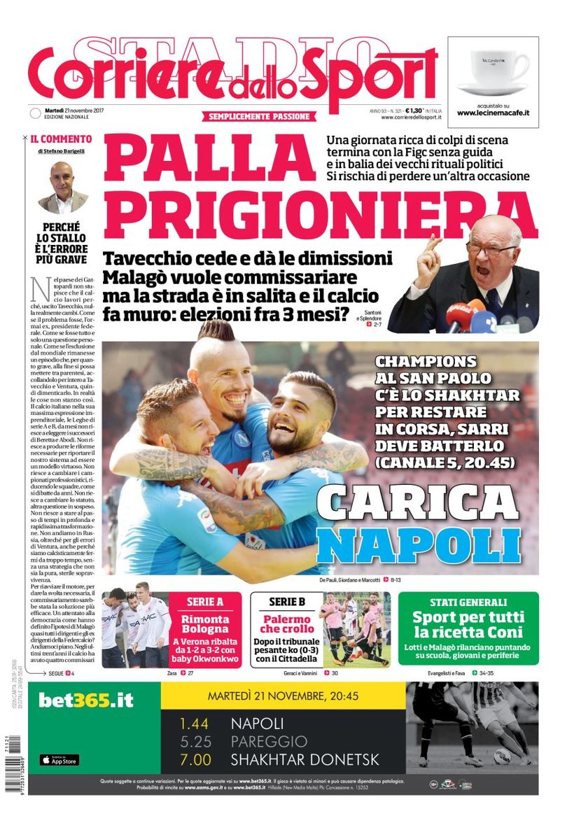 Quotidiani: la prima pagina di Qs, Stadio, Gazzetta, Corriere dello Sport, Tuttosport