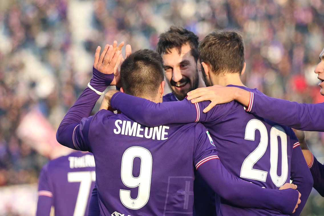 FIORENTINA-SASSUOLO 03-12-2017 ESULTANZA DI GIOVANNI SIMEONE CON I COMPAGNI. SILPRESS/GALASSI SILVANO