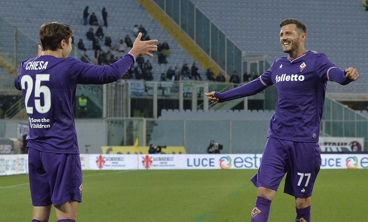 FIORENTINA-SASSUOLO. ESULTANZA DOPO IL GOL DI CHIESA.SILVANO GALASSI/SILPRESS