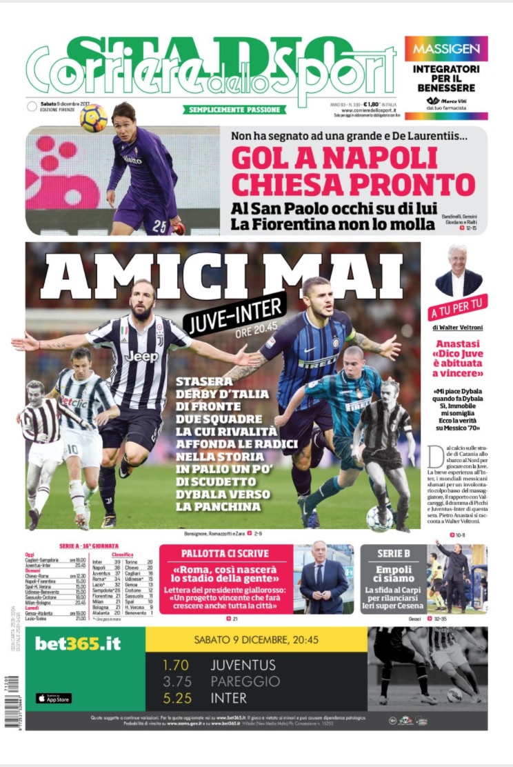 Quotidiani: la prima pagina di Qs, Stadio, Gazzetta, Corriere dello Sport, Tuttosport