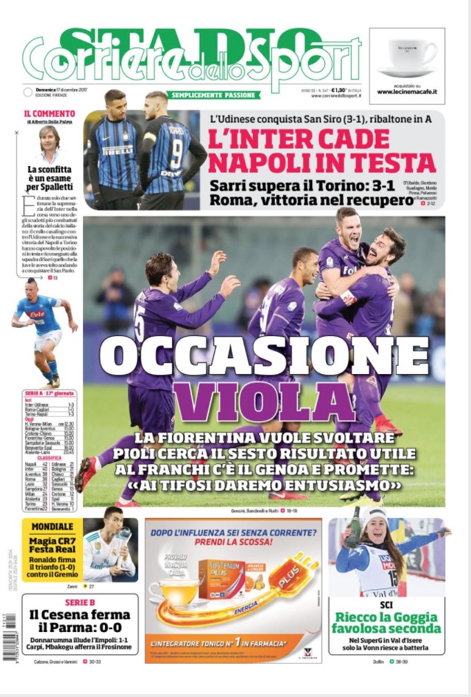 Quotidiani: la prima pagina di Qs, Stadio, Gazzetta, Corriere dello Sport, Tuttosport
