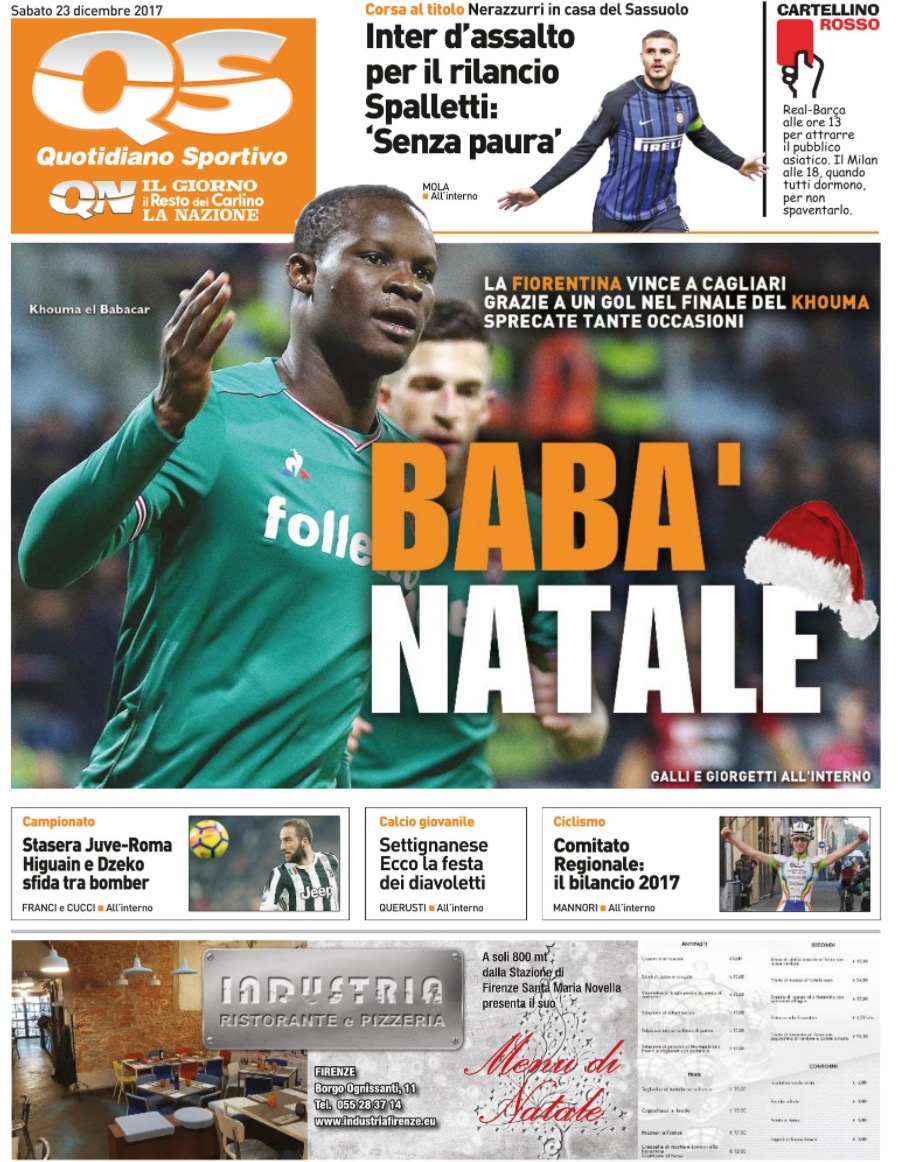 Quotidiani: la prima pagina di Qs, Stadio, Gazzetta, Corriere dello Sport, Tuttosport