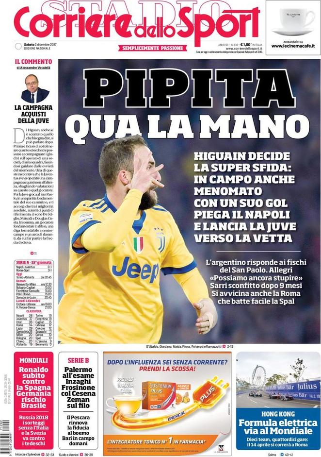 Quotidiani: la prima pagina di Qs, Stadio, Gazzetta, Corriere dello Sport, Tuttosport