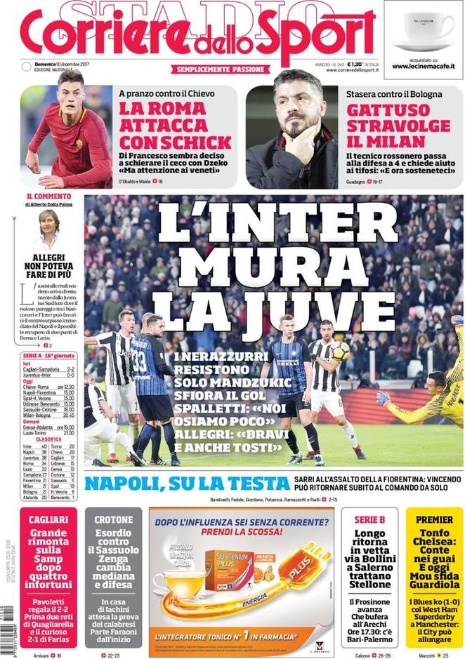 Quotidiani: la prima pagina di Qs, Stadio, Gazzetta, Corriere dello Sport, Tuttosport