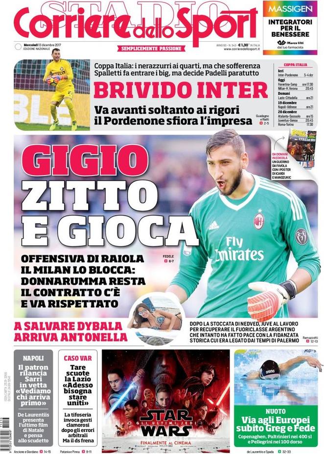 Quotidiani: la prima pagina di Qs, Stadio, Gazzetta, Corriere dello Sport, Tuttosport