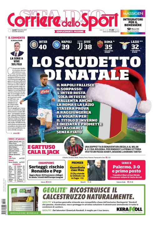 Quotidiani: la prima pagina di Qs, Stadio, Gazzetta, Corriere dello Sport, Tuttosport