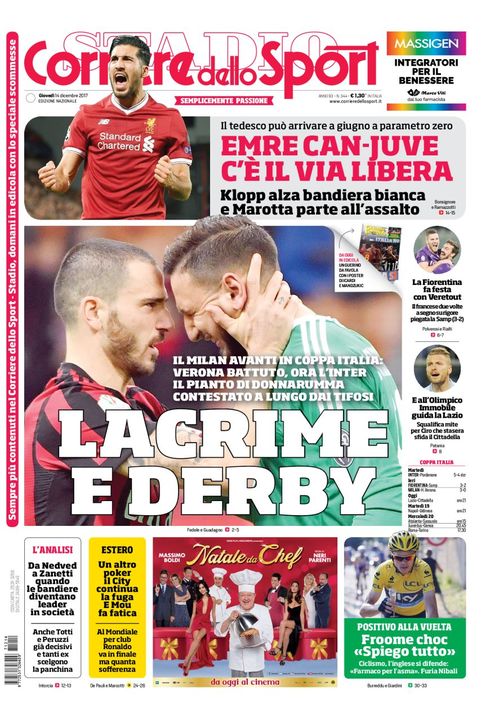 Quotidiani: la prima pagina di Qs, Stadio, Gazzetta, Corriere dello Sport, Tuttosport