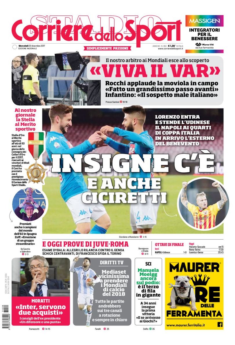 Quotidiani: la prima pagina di Qs, Stadio, Gazzetta, Corriere dello Sport, Tuttosport