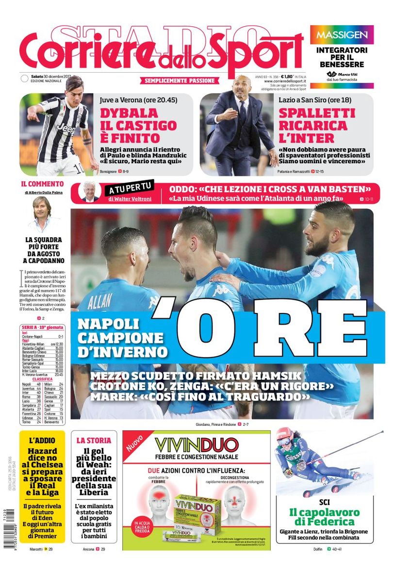 Quotidiani: la prima pagina di Qs, Stadio, Gazzetta, Corriere dello Sport, Tuttosport