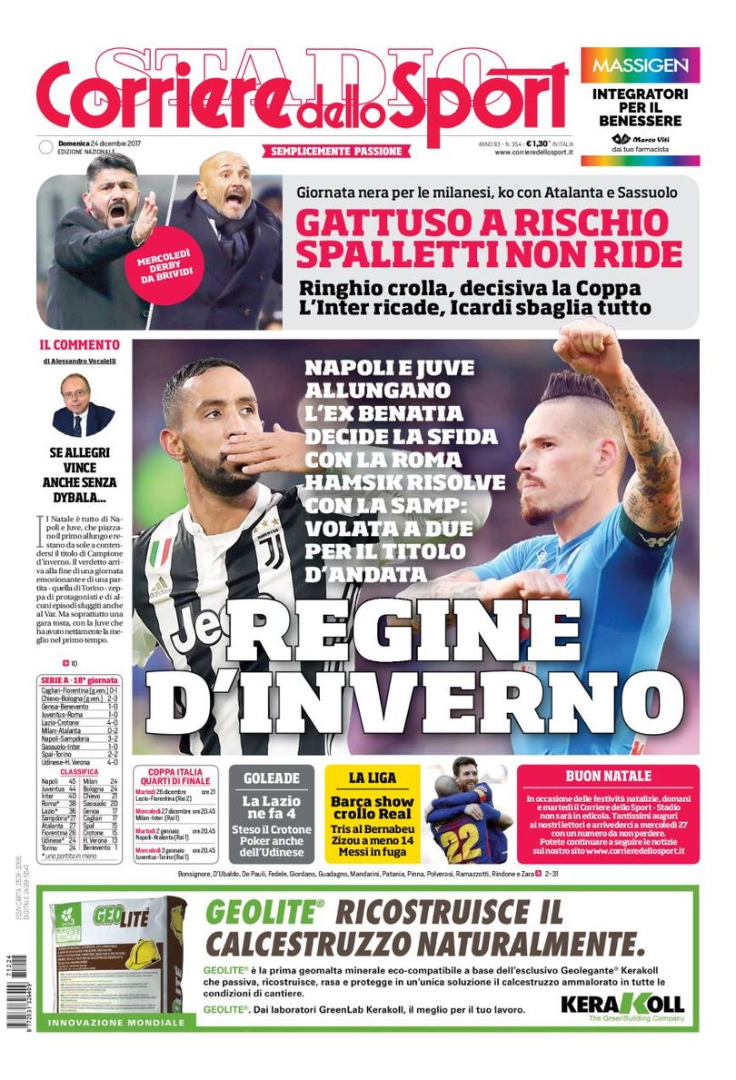 Quotidiani: la prima pagina di Qs, Stadio, Gazzetta, Corriere dello Sport, Tuttosport