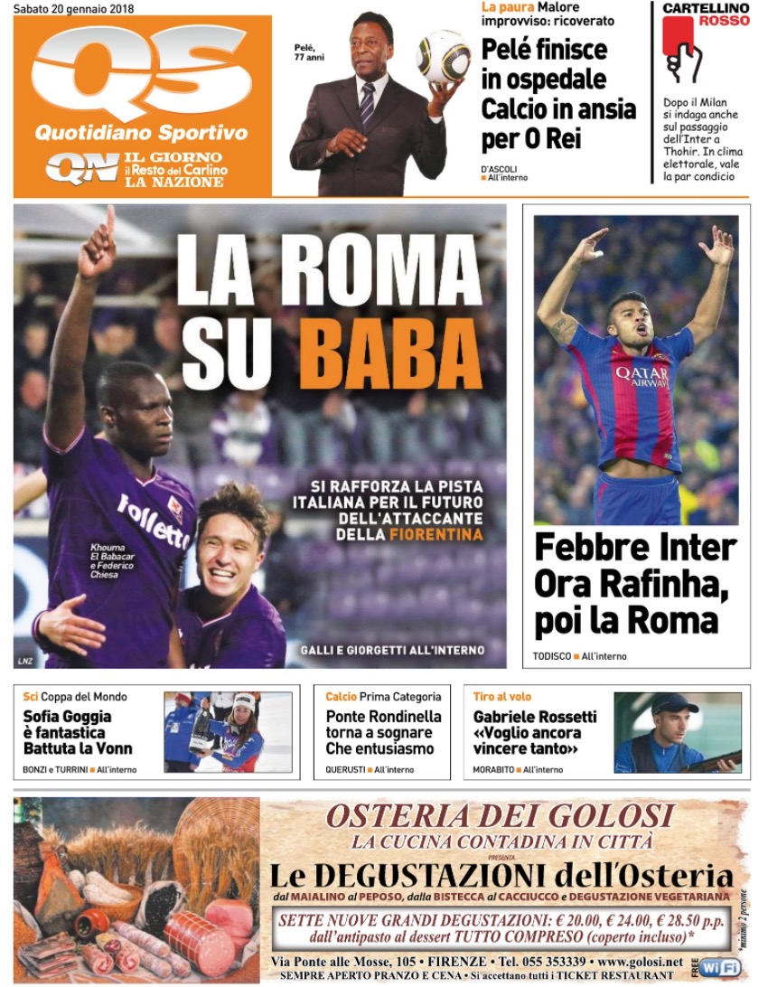 Quotidiani: la prima pagina di Qs, Stadio, Gazzetta, Corriere dello Sport, Tuttosport
