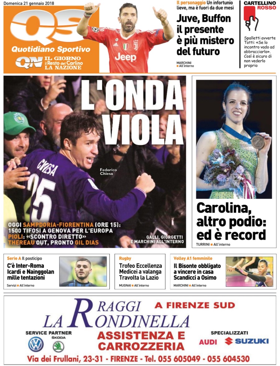 Quotidiani: la prima pagina di Qs, Stadio, Gazzetta, Corriere dello Sport, Tuttosport
