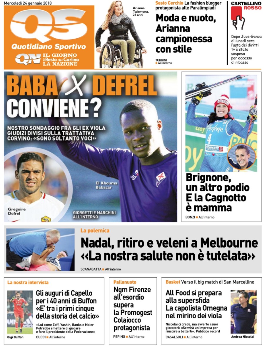 Quotidiani: la prima pagina di Qs, Stadio, Gazzetta, Corriere dello Sport, Tuttosport
