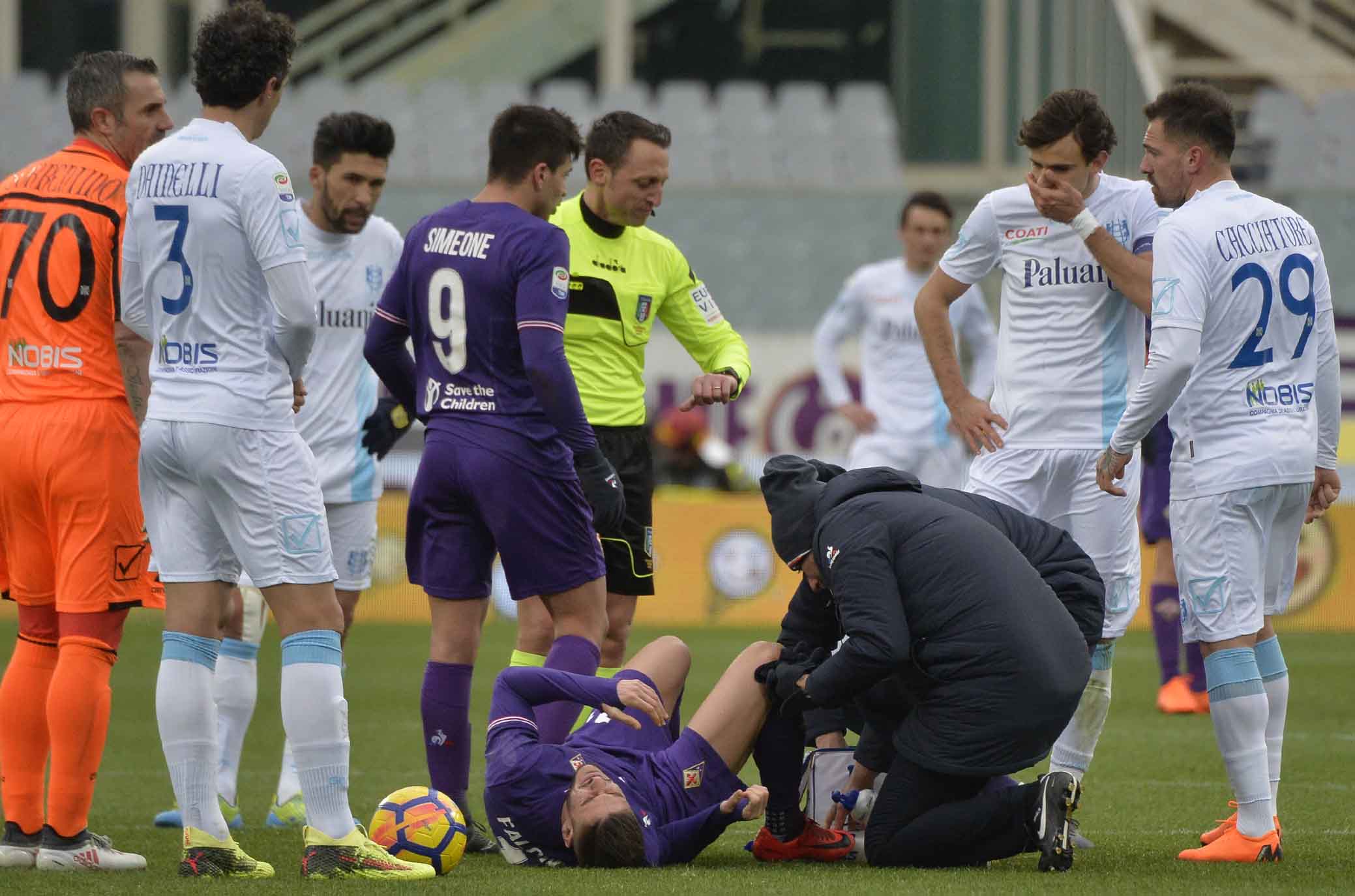 FIORENTINA-CHIEVO 25-02-2018 INFORTUNIO A DIEGO FALCINELLI. SILPRESS/GALASSI SILVANO