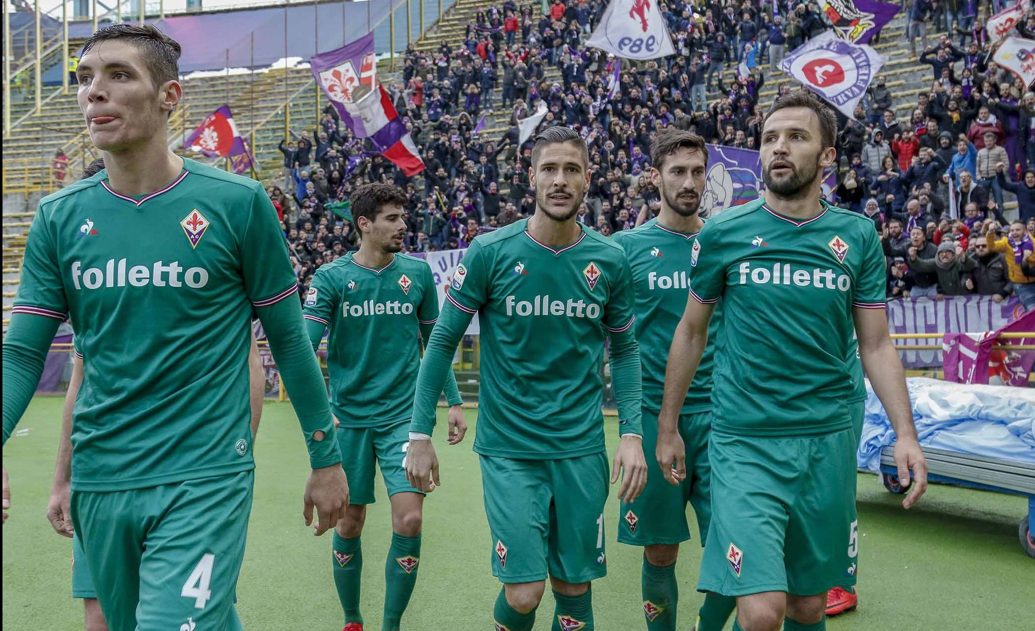BOLOGNA, ITALIA, 04-02-18 - 23° GIORNATA DI CAMPIONATO SERIE A TIM - STADIO RENATO DALL'ARA : BOLOGNA VS FIORENTINA, NELLA FOTO: FIORENTINA FESTEGGIA DOPO IL GOAL falcinelli badelj