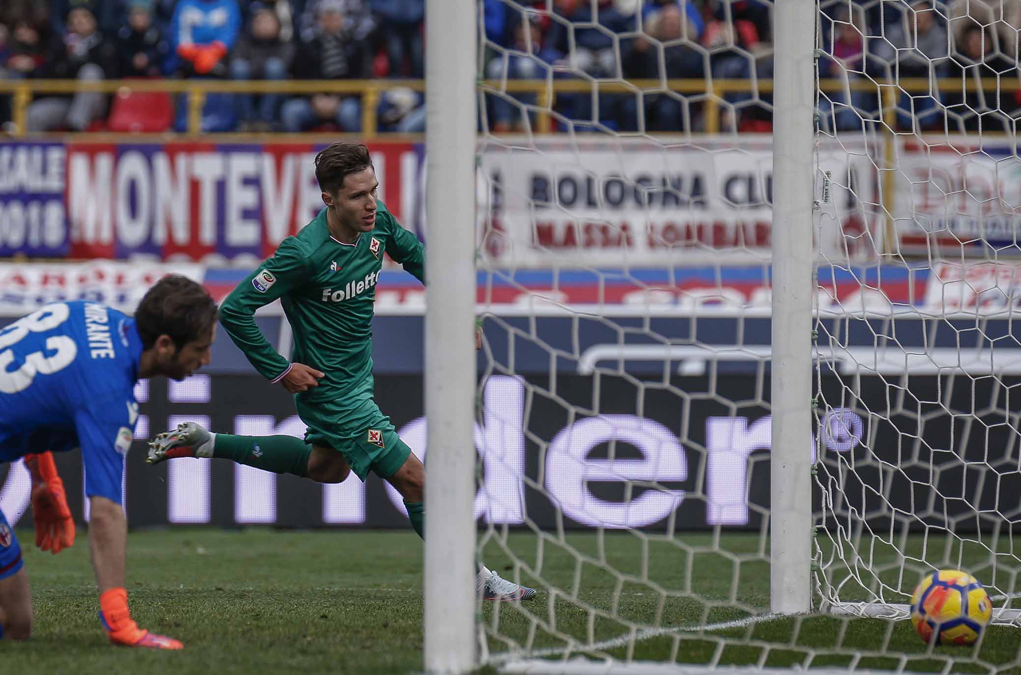 BOLOGNA, ITALIA, 04-02-18 - 23° GIORNATA DI CAMPIONATO SERIE A TIM - STADIO RENATO DALL'ARA : BOLOGNA VS FIORENTINA, NELLA FOTO: GOAL DI FEDERICO CHIESA