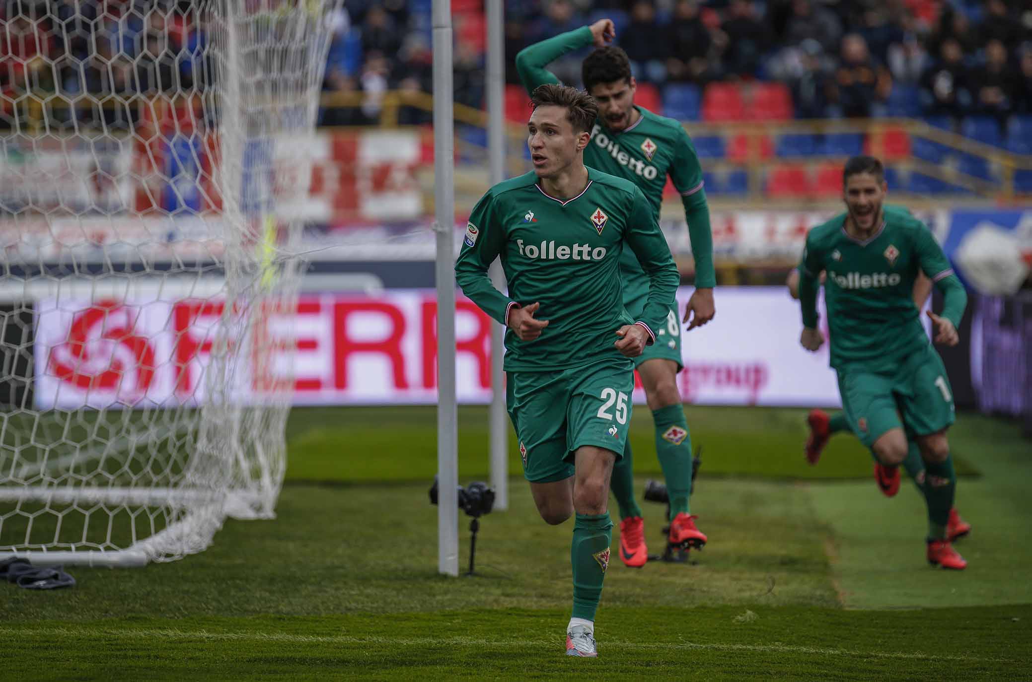 BOLOGNA, ITALIA, 04-02-18 - 23° GIORNATA DI CAMPIONATO SERIE A TIM - STADIO RENATO DALL'ARA : BOLOGNA VS FIORENTINA, NELLA FOTO: GOAL DI FEDERICO CHIESA