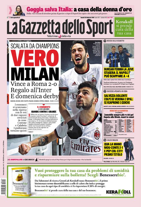 Quotidiani: la prima pagina di Qs, Stadio, Gazzetta, Corriere dello Sport, Tuttosport