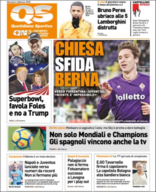 Quotidiani: la prima pagina di Qs, Stadio, Gazzetta, Corriere dello Sport, Tuttosport