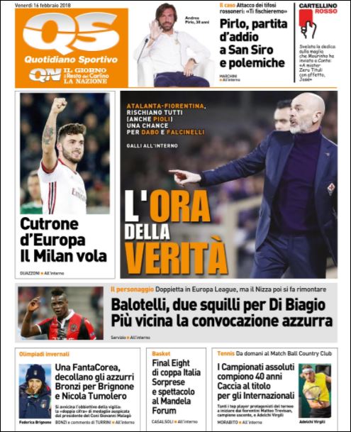 Quotidiani: la prima pagina di Qs, Stadio, Gazzetta, Corriere dello Sport, Tuttosport