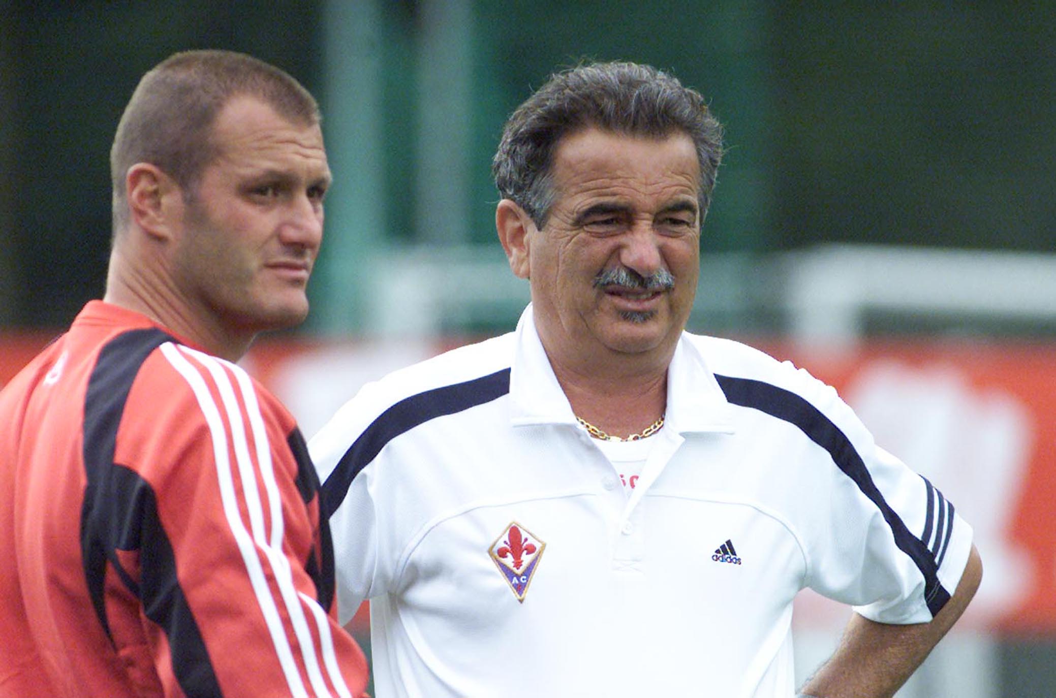 Fiorentina. Vigo di Fassa. Mondonico e il collaboratore tecnico Bisoli.