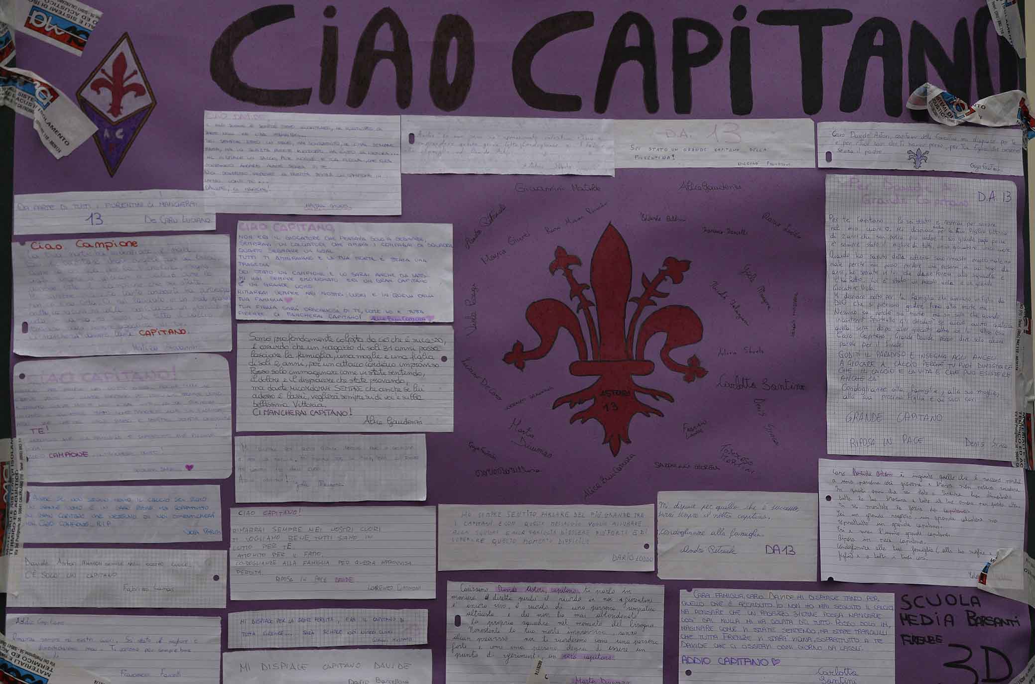 FIORENTINA 10-03-2018. DIMOSTRAZIONE DI AFFETTO DEI TIFOSI A DAVIDE ASTORI ALLO STADIO FRANCHI. SILPRESS/GALASSI SILVANO