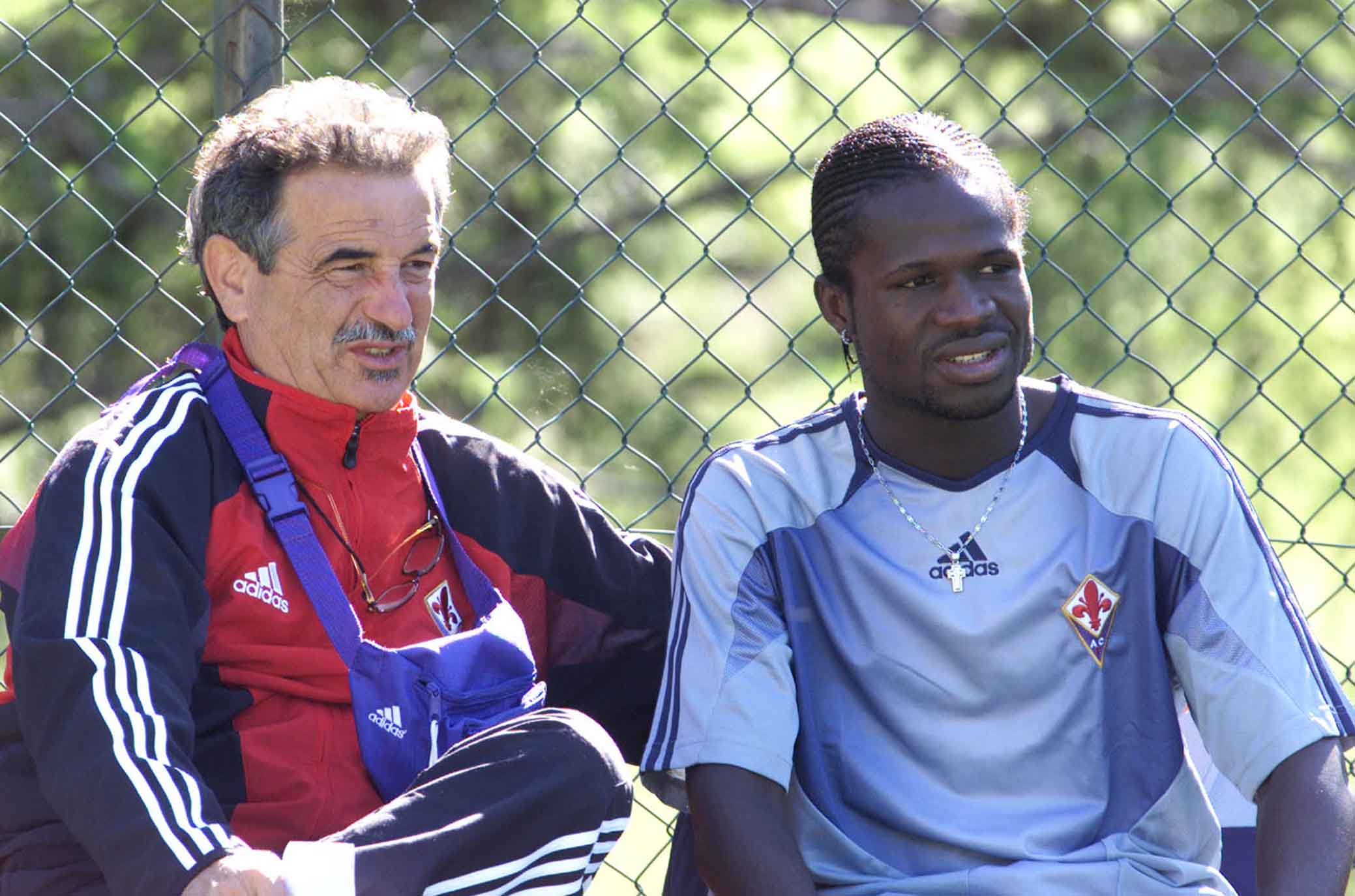 Fiorentina. Vigo di Fassa. Obodo e Mondonico prima della partita.