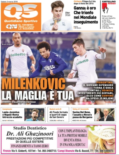 Quotidiani: la prima pagina di Qs, Stadio, Gazzetta, Corriere dello Sport, Tuttosport