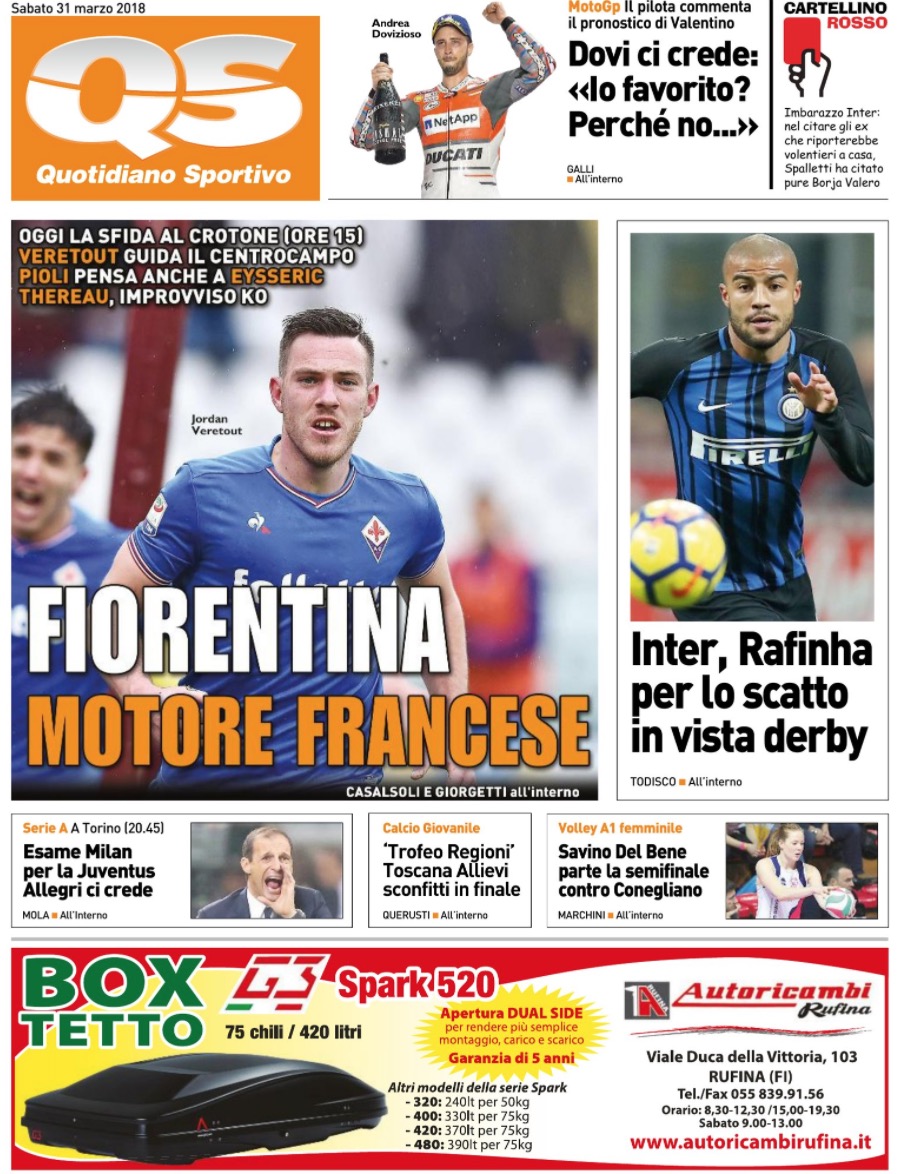 Quotidiani: la prima pagina di Qs, Stadio, Gazzetta, Corriere dello Sport, Tuttosport