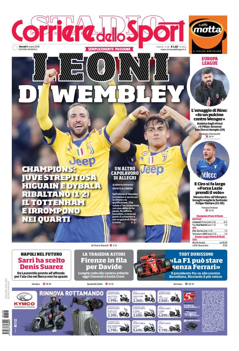 Quotidiani: la prima pagina di Qs, Stadio, Gazzetta, Corriere dello Sport, Tuttosport