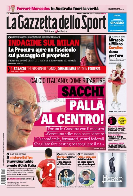 Quotidiani: la prima pagina di Qs, Stadio, Gazzetta, Corriere dello Sport, Tuttosport