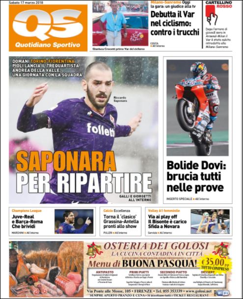 Quotidiani: la prima pagina di Qs, Stadio, Gazzetta, Corriere dello Sport, Tuttosport