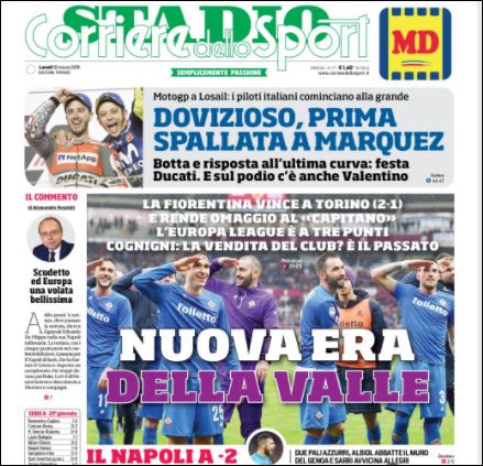 Quotidiani: la prima pagina di Qs, Stadio, Gazzetta, Corriere dello Sport, Tuttosport
