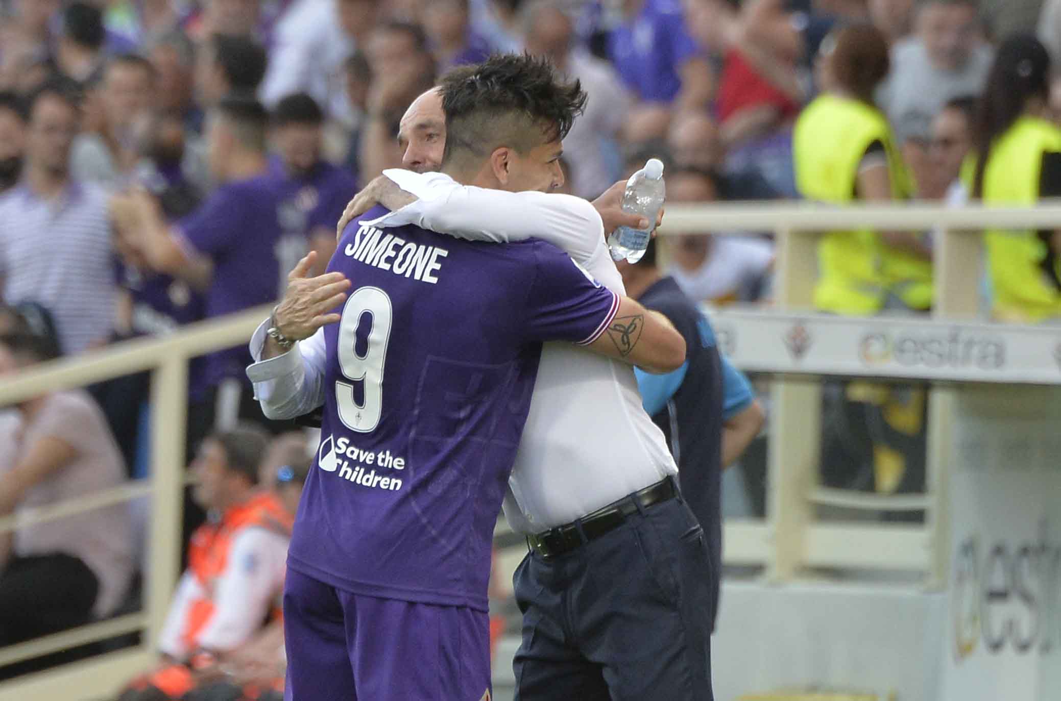 FIORENTINA-NAPOLI 29-04-2018 ESULTANZA DI GIOVANNI SIMEONE CON STEFANO PIOLI. SILPRESS/GALASSI
