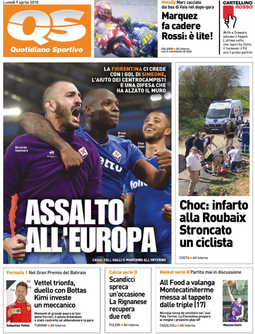 Quotidiani: la prima pagina di Qs, Stadio, Gazzetta, Corriere dello Sport, Tuttosport